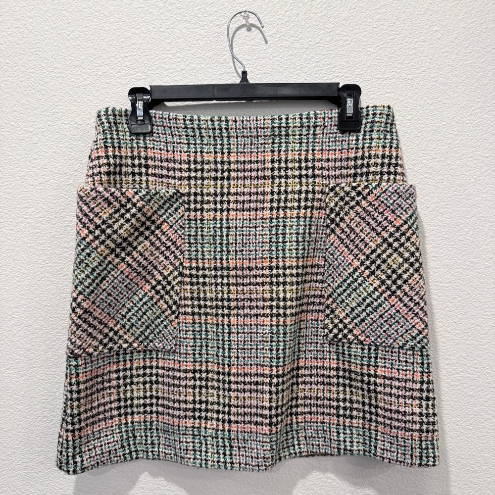 Maeve Anthropologie Tweed Plaid Mini Skirt 8 | Parisian Old Money Preppy Coastal - Picture 2 of 10